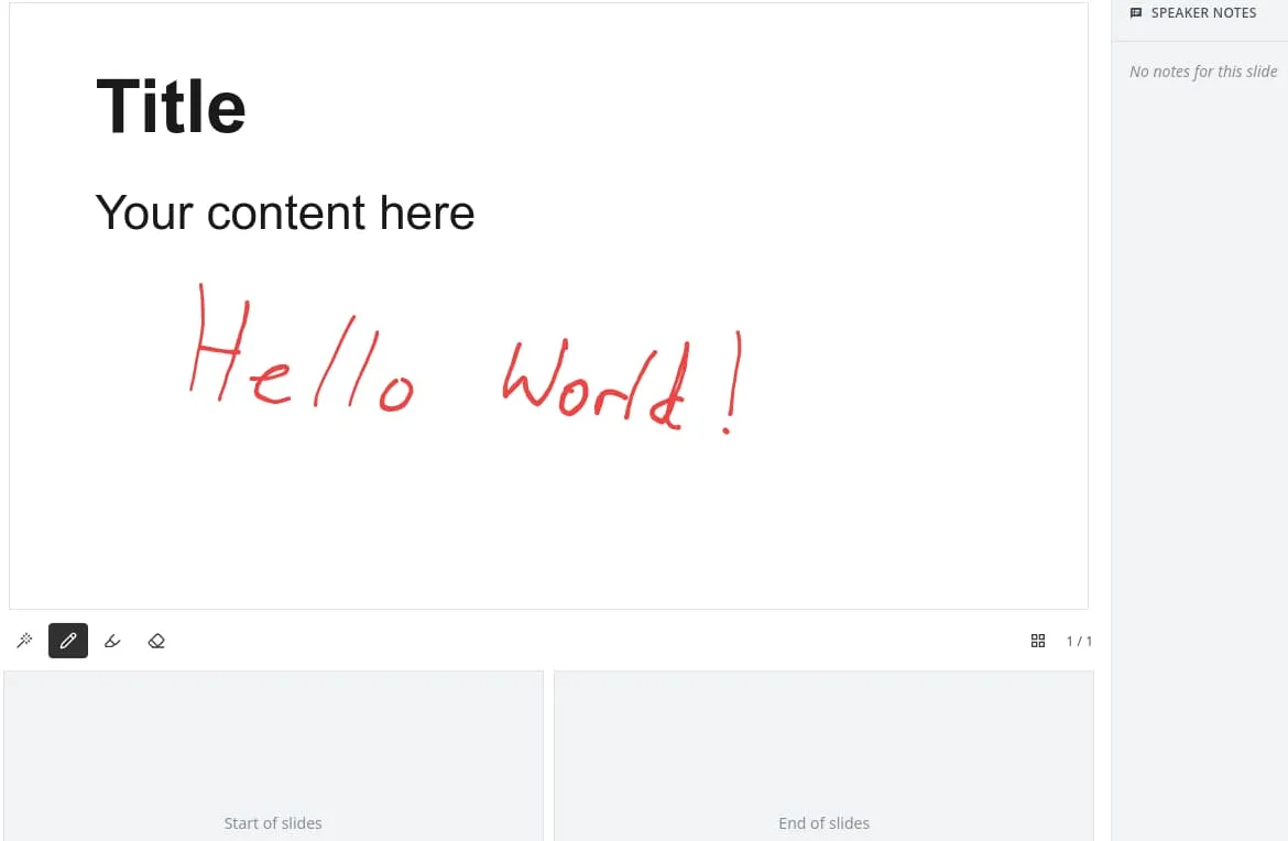 Handwritten "Hello World!" drawn over a slide in TheOpenPresenter